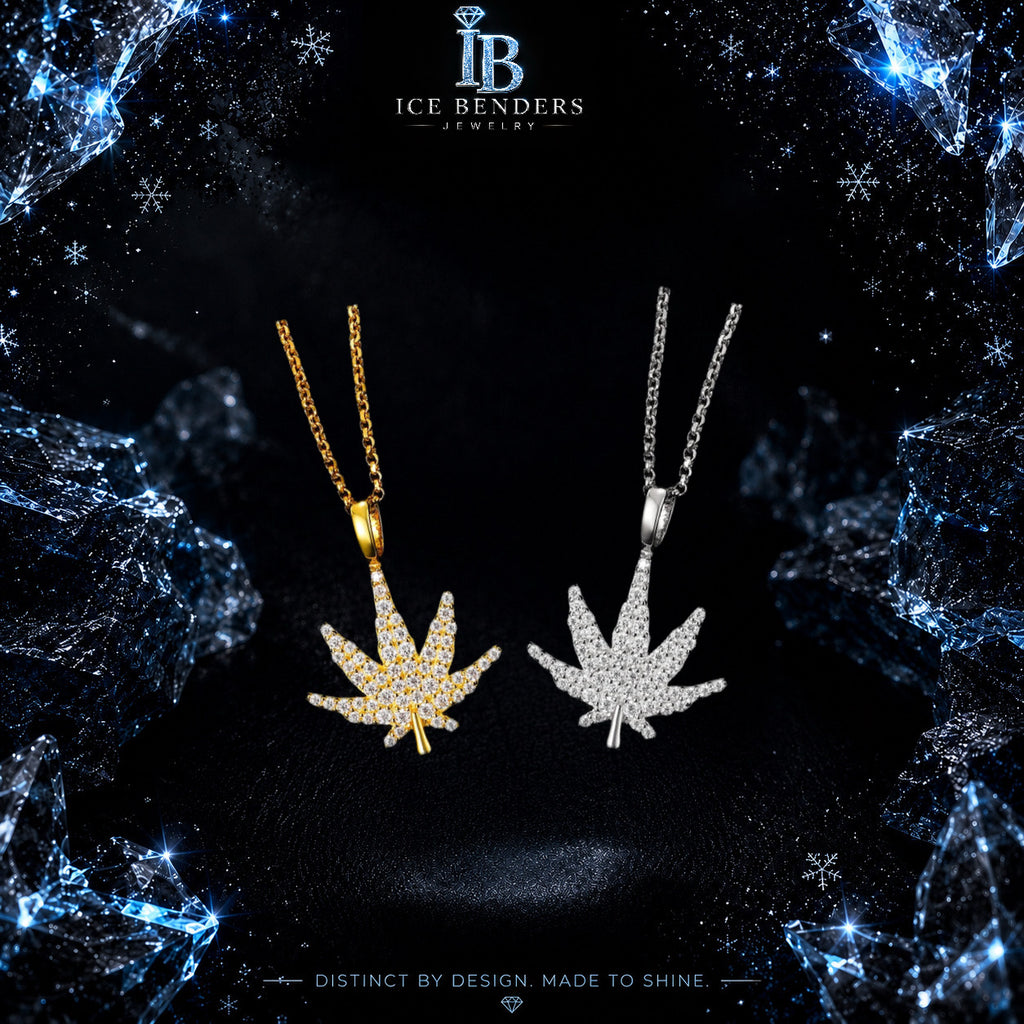 Iced Out Marijuana Leaf Moissanite Pendant