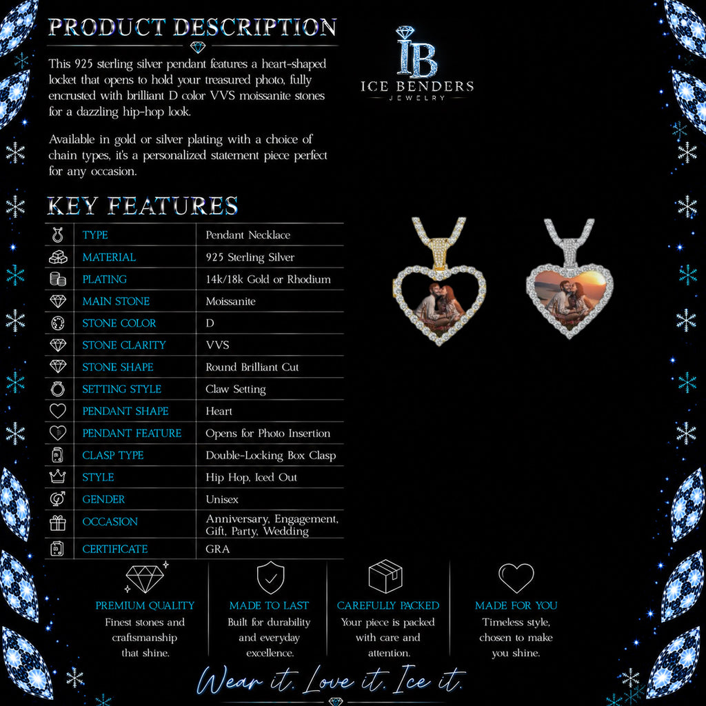 Heart Shape Moissanite Photo Pendant