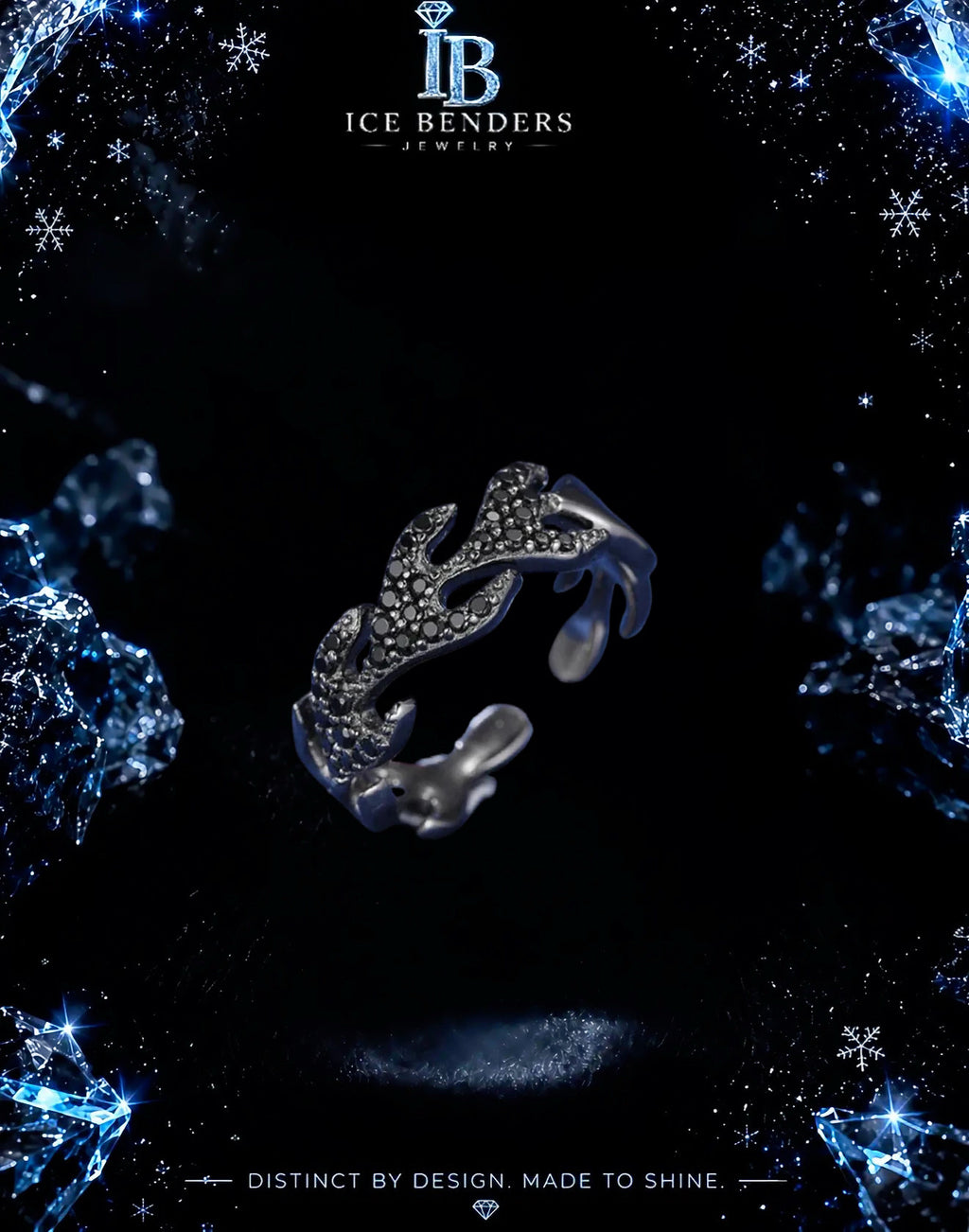 Adjustable Black Moissanite Flame Ring