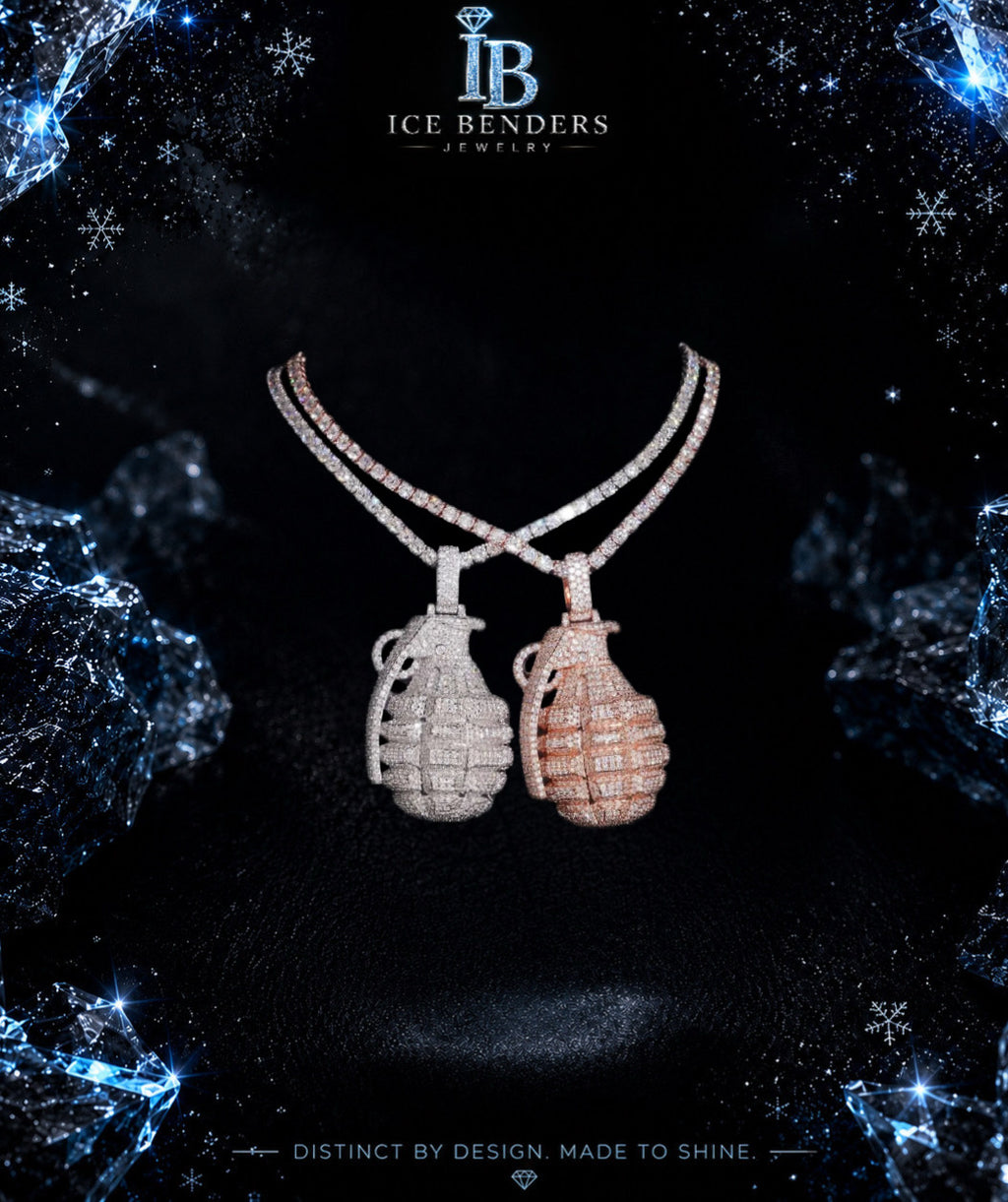 Iced Out Hand Grenade Moissanite Pendant