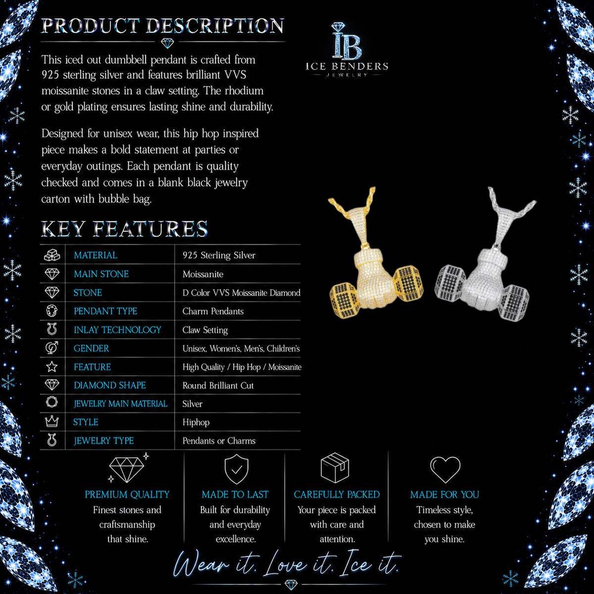 Iced Out Dumbbell Moissanite Pendant