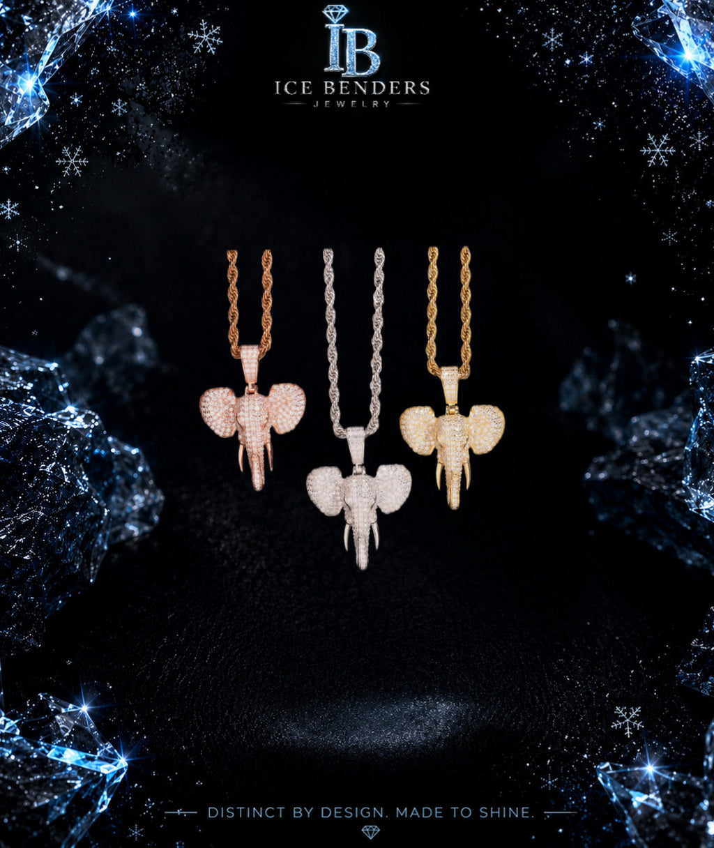 Iced Out Elephant Head & Tusks Moissanite Pendant