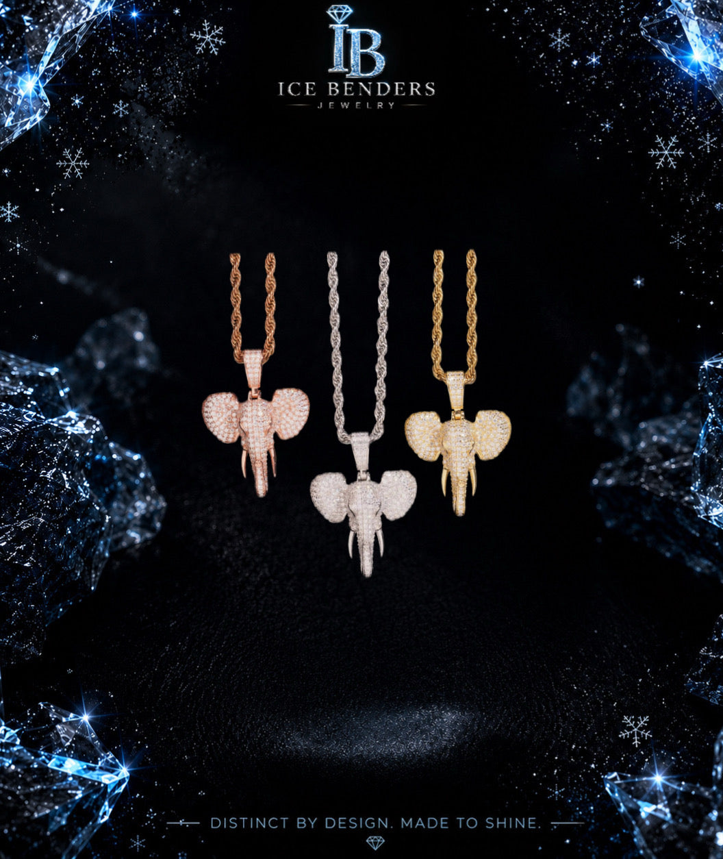 Iced Out Elephant Head & Tusks Moissanite Pendant