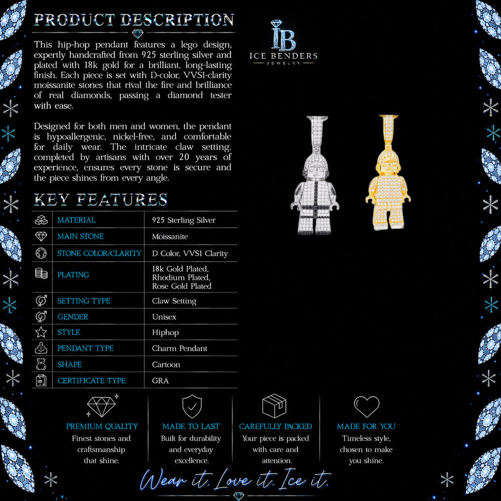 Iced Out LegoMan Moissanite Pendant