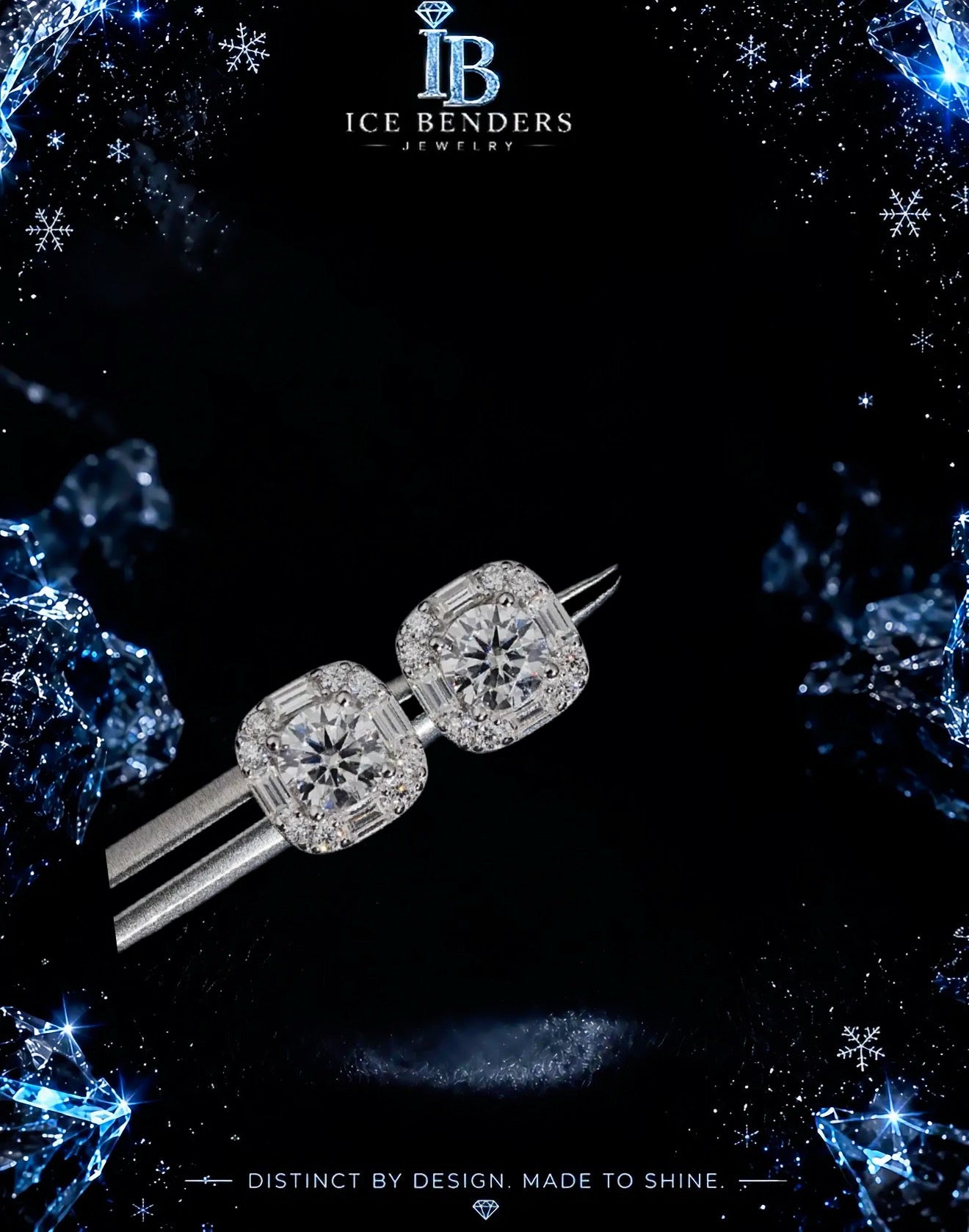 Baguette Cut Round Stud Moissanite Earrings
