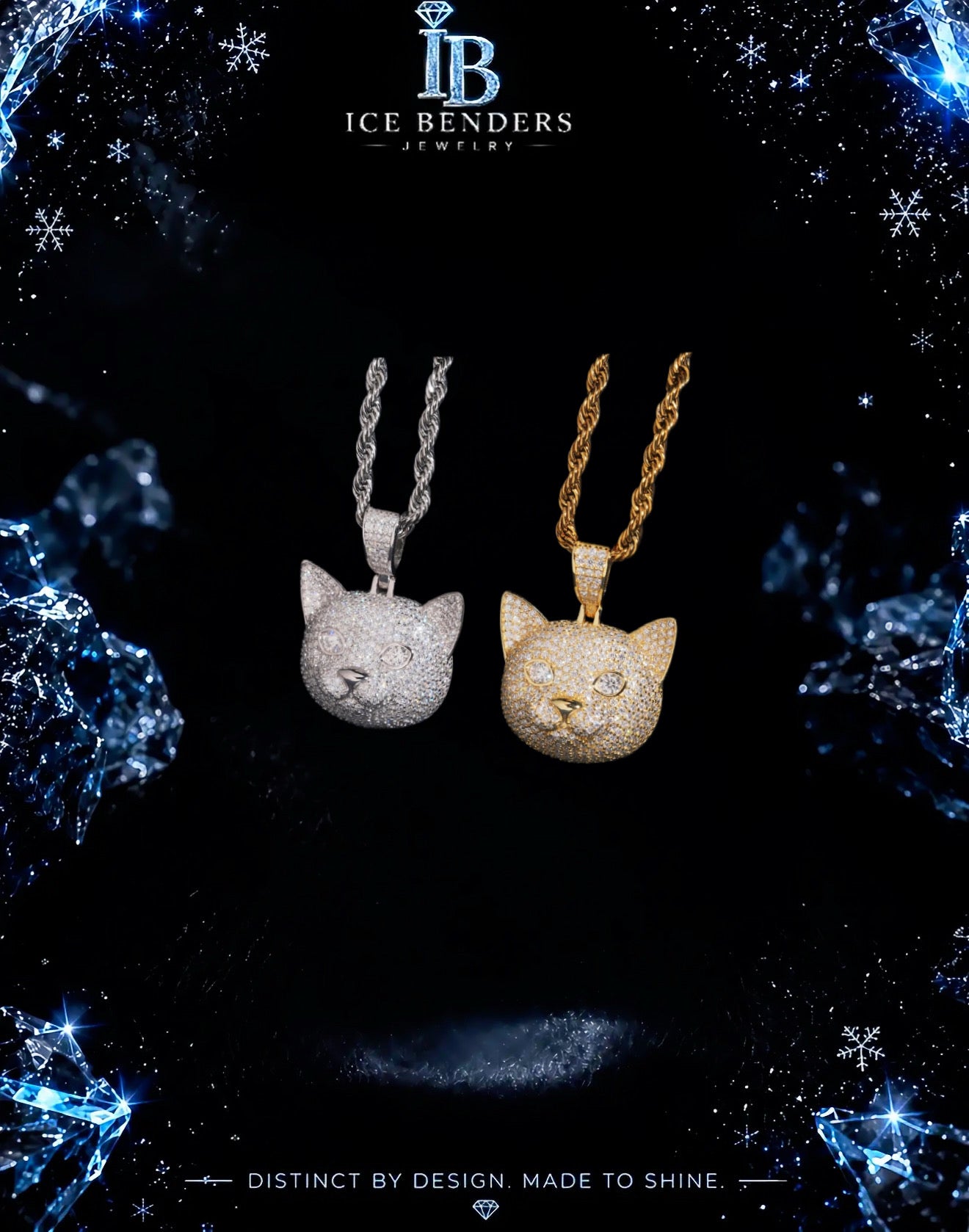 Iced Out Cat Face Moissanite Pendant