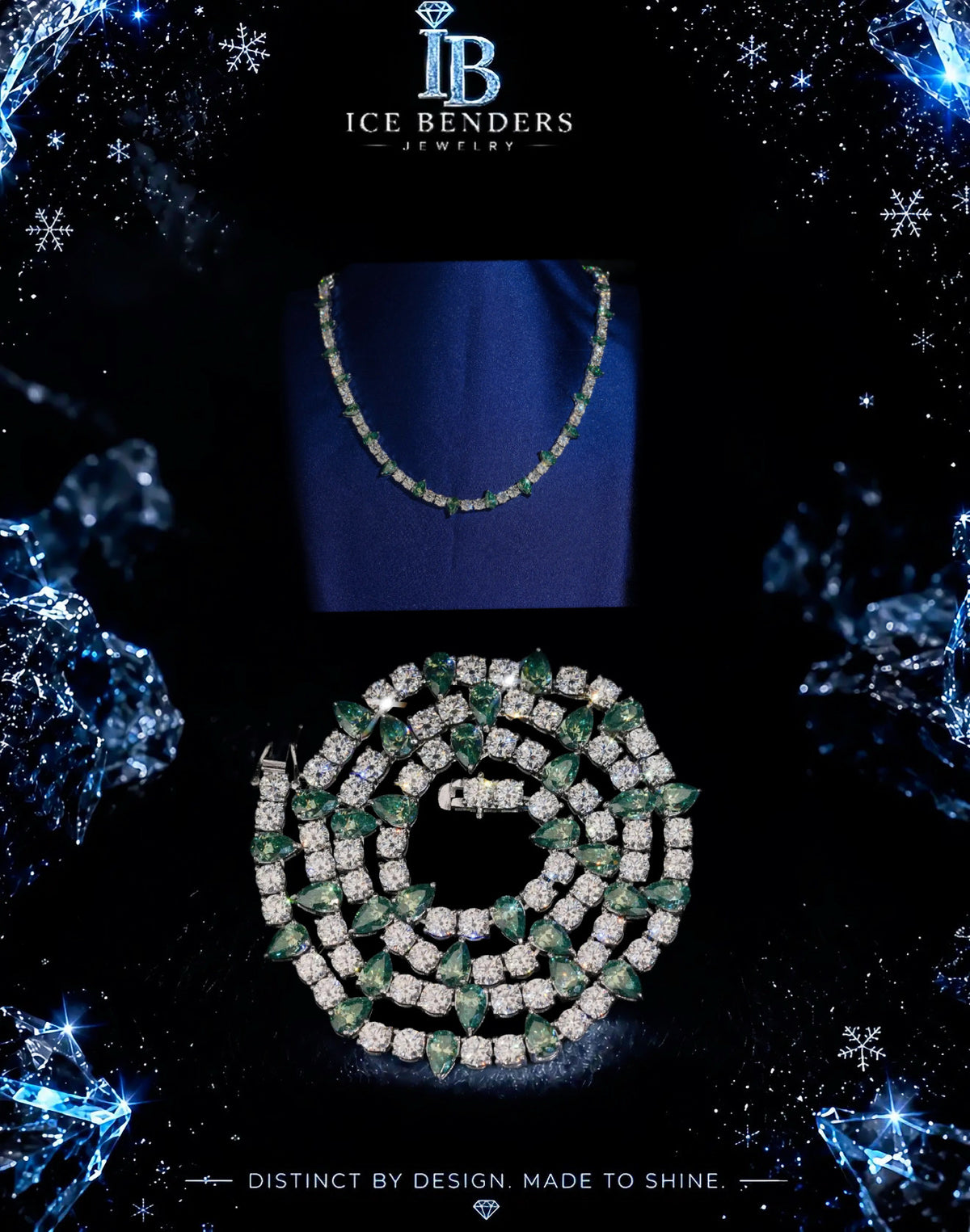 Pear Cut Blue Green Moissanite Spike Tennis Chain Necklace