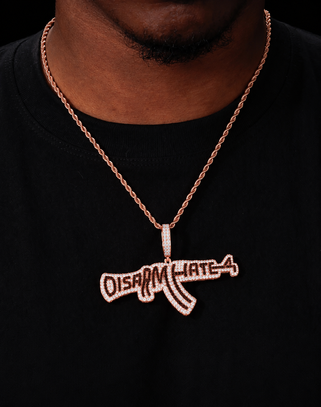 Iced Out “Disarm Hate” AK47 Moissanite Pendant