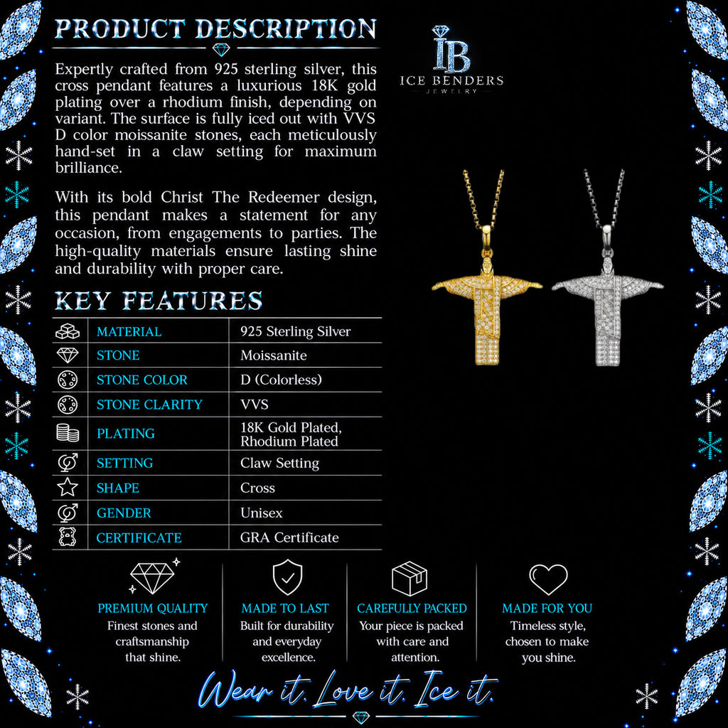 Iced Out Christ The Redeemer Moissanite Pendant