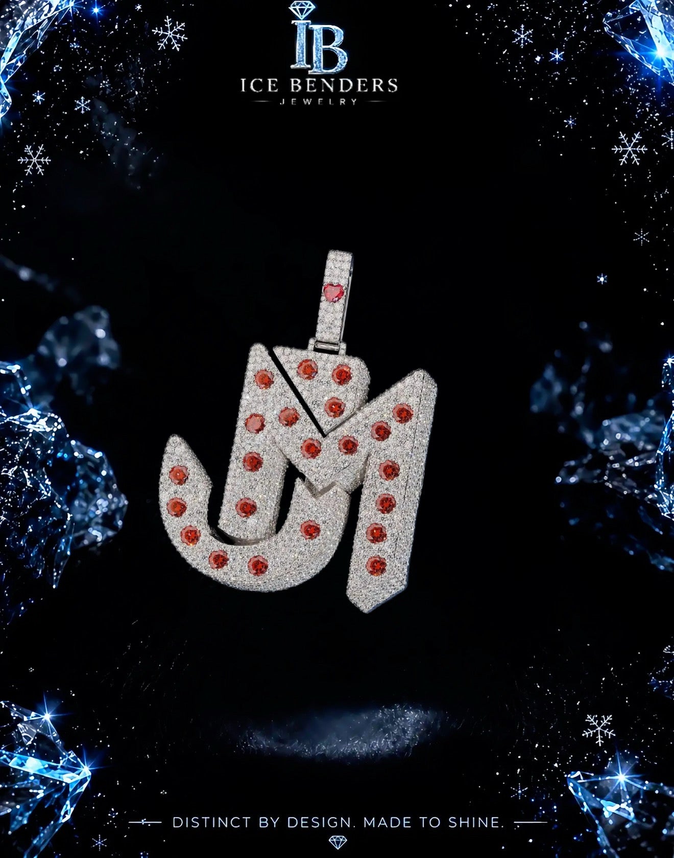 Large Iced Out Red Moissanite “MJ” Pendant