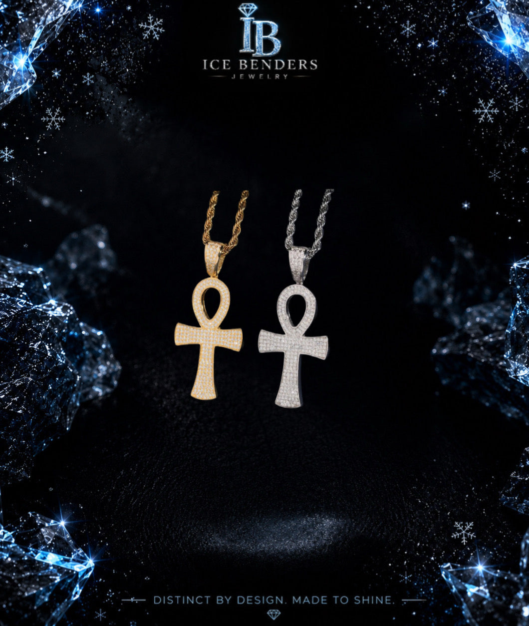 Moissanite Ankh Cross Iced Out Pendant