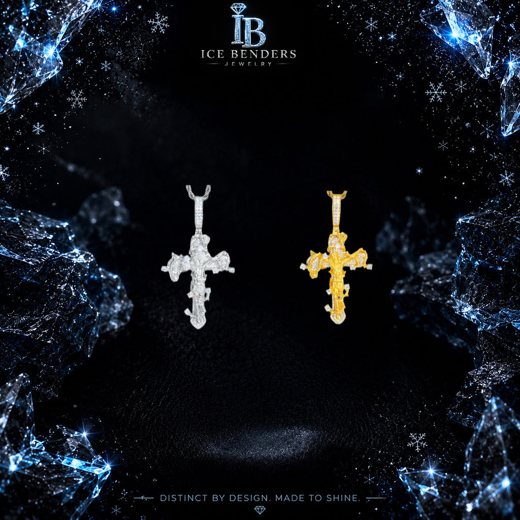 Rose Thorns Crucifix Jesus Moissanite Pendant