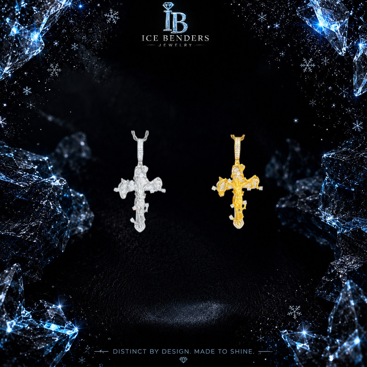 Rose Thorns Crucifix Jesus Moissanite Pendant
