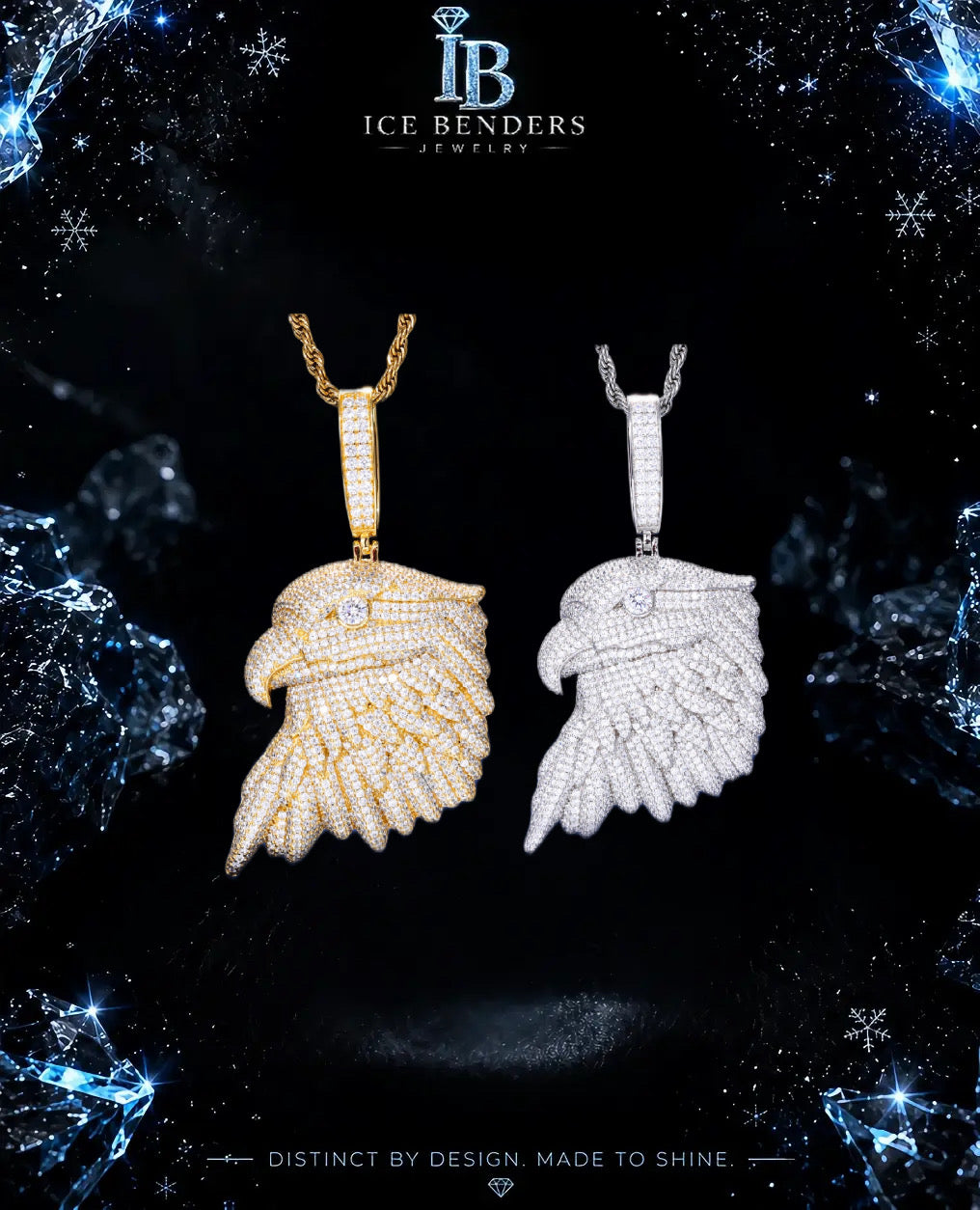 Iced Out American White Eagle Moissanite Pendant