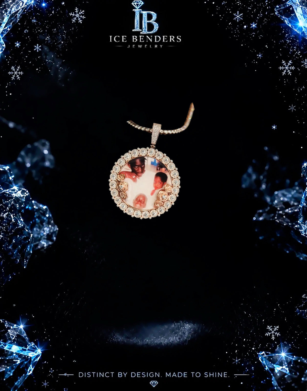 Round Brilliant Cut Moissanite Photo Pendant Rose Gold Plated