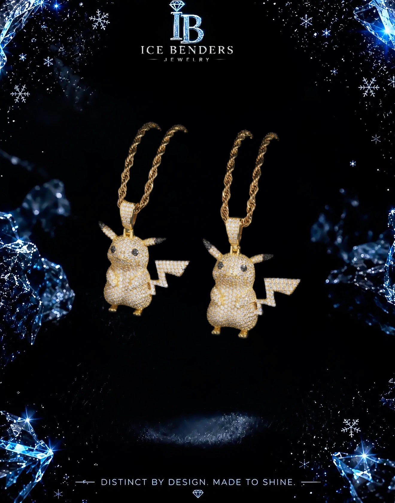 Iced Out Yellow Gold “Pikachu” Moissanite Pendant