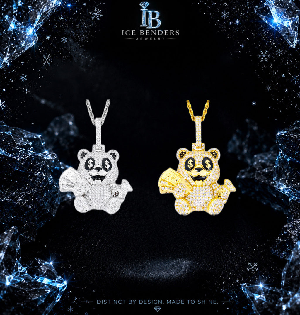 Iced Out Dollar Sign Teddy Bear Moissanite Pendant