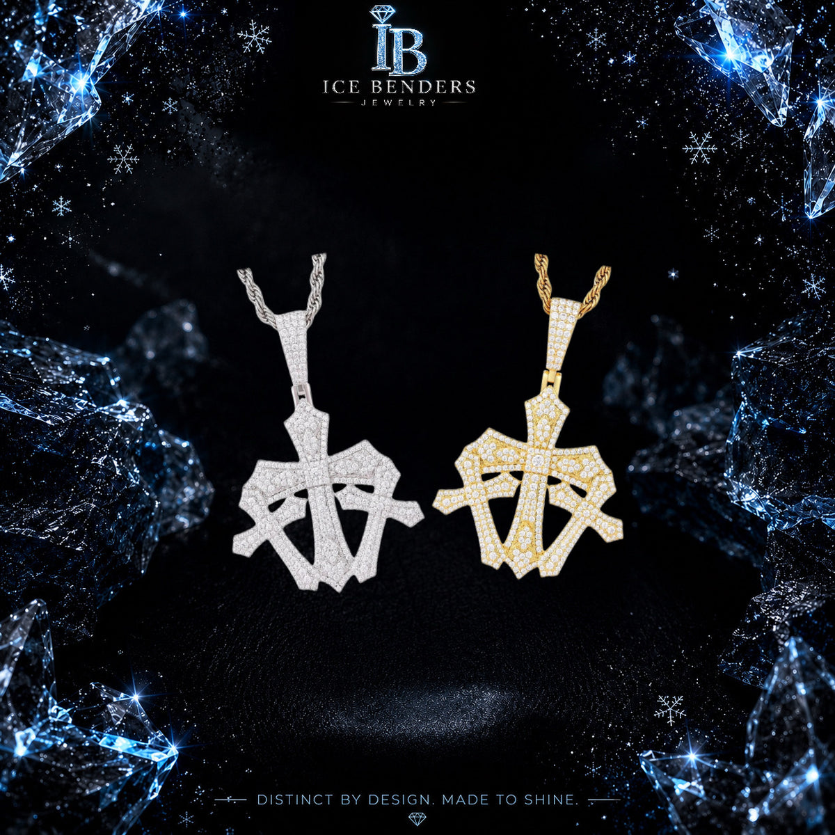 Iced Out Connected Triple Cross Moissanite Pendant