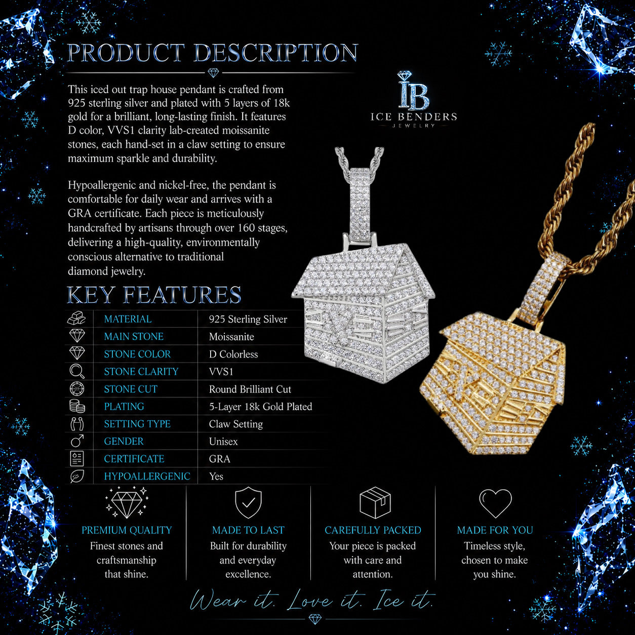 Iced Out Trap House Moissanite Pendant