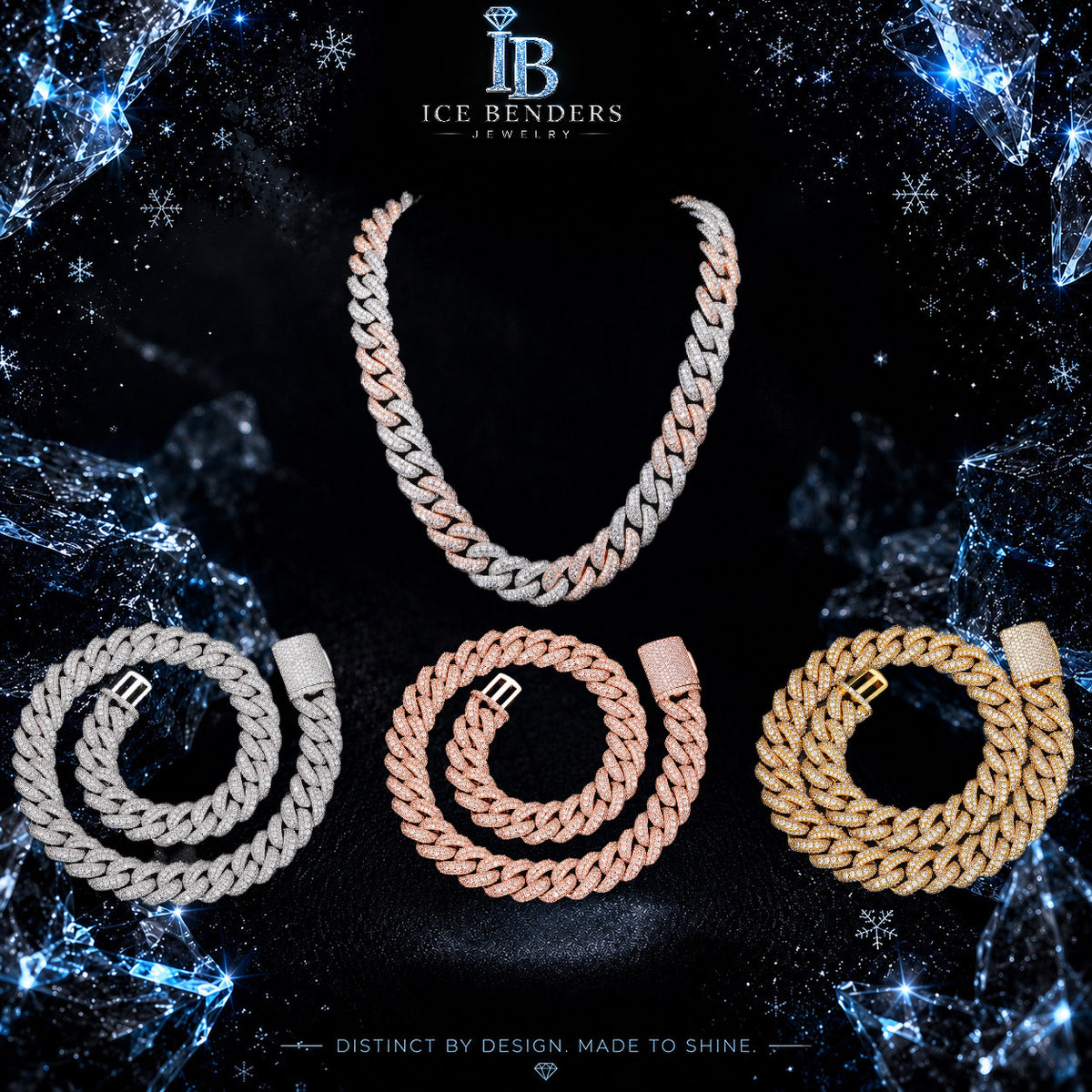 18mm 3 Row Moissanite Cuban Link Chain/Bracelets