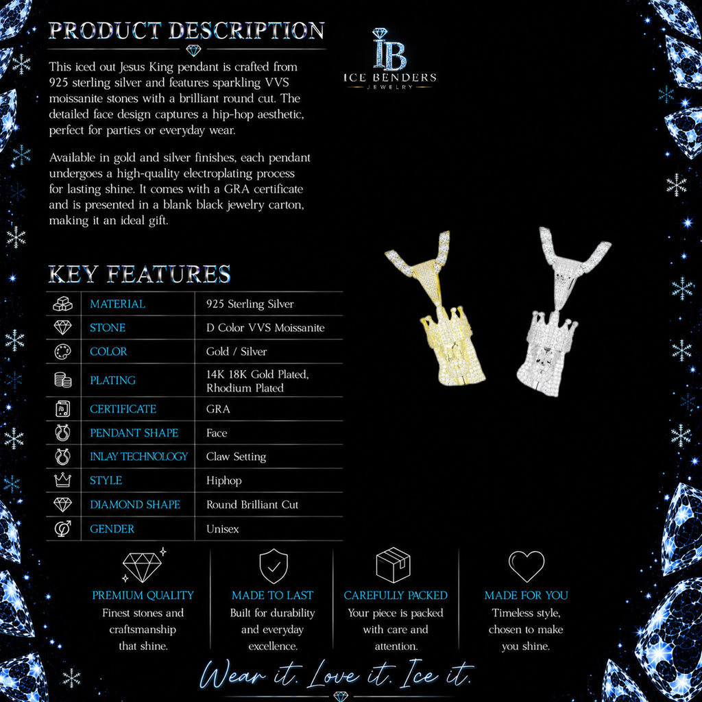 Iced Out Jesus King Moissanite Pendant