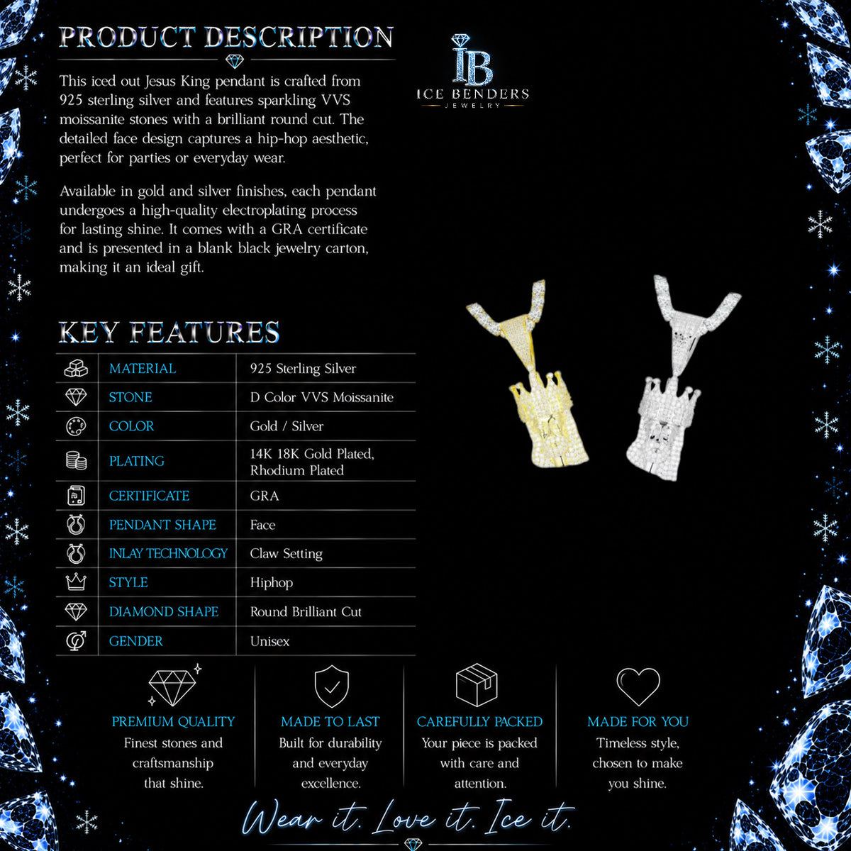 Iced Out Jesus King Moissanite Pendant