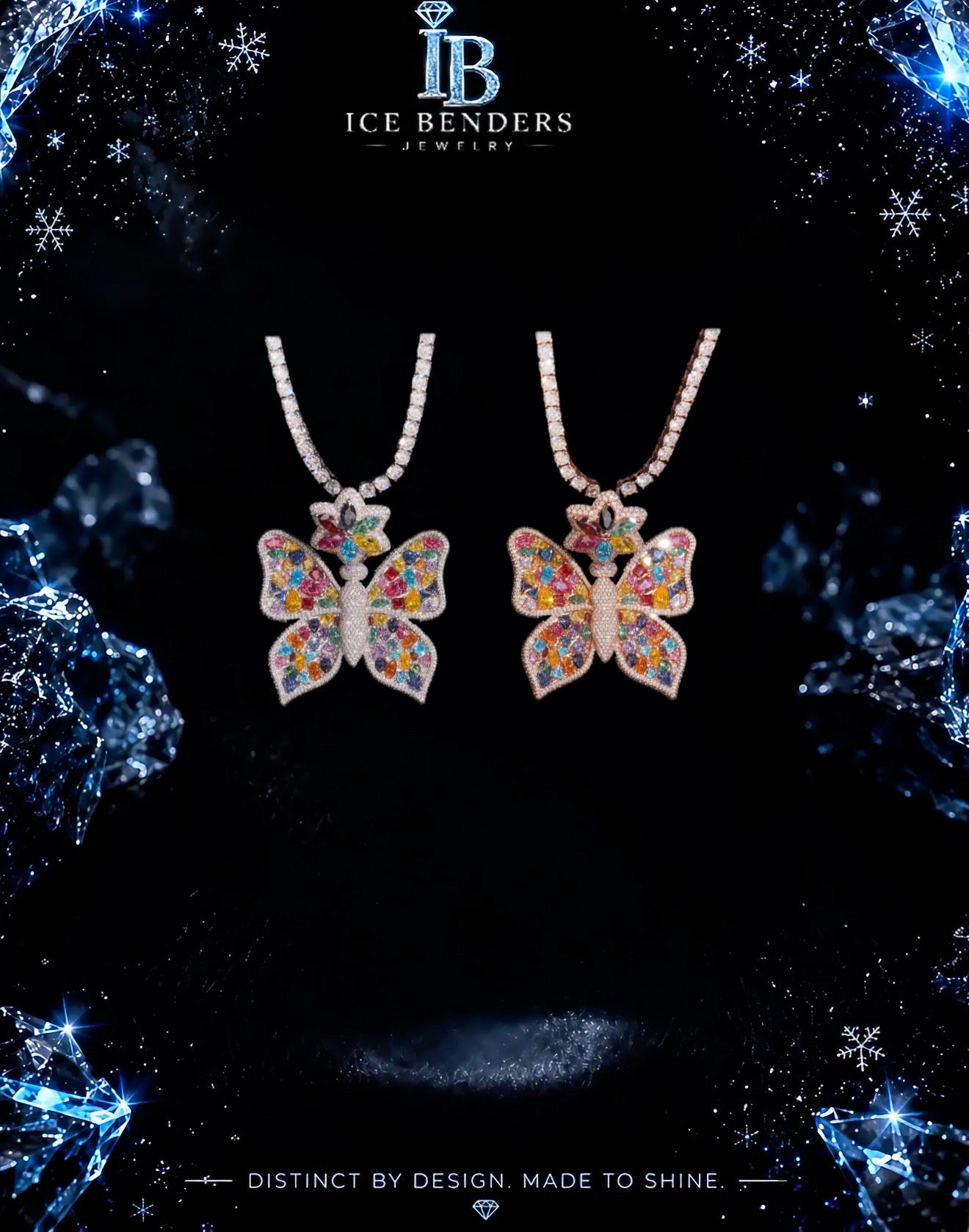 Colorful Moissanite Butterfly Iced Out Pendant