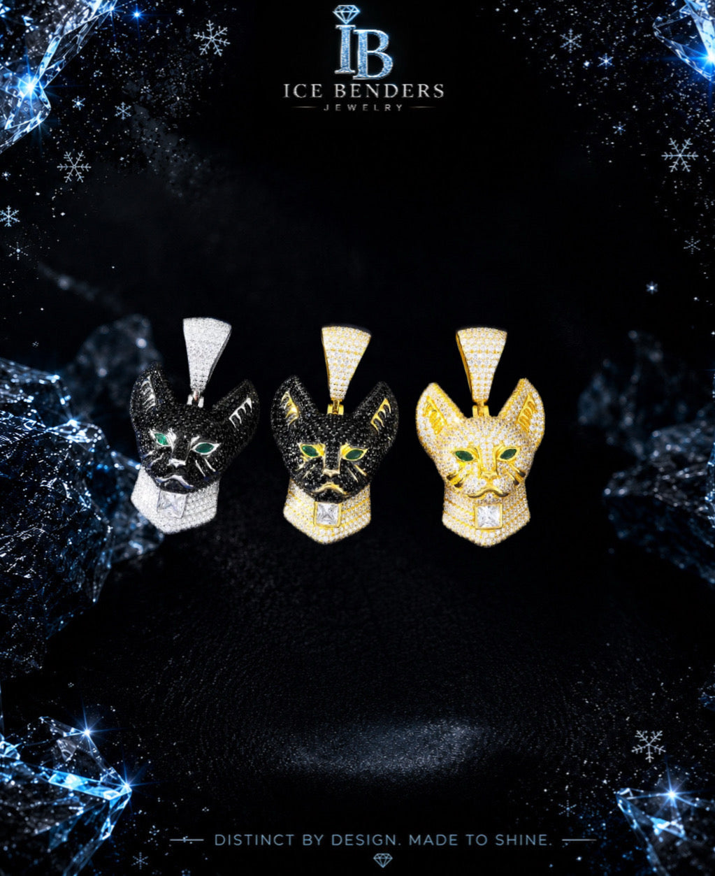 Black Moissanite Iced Out Ancient Egyptian Cat God Moissanite Pendant