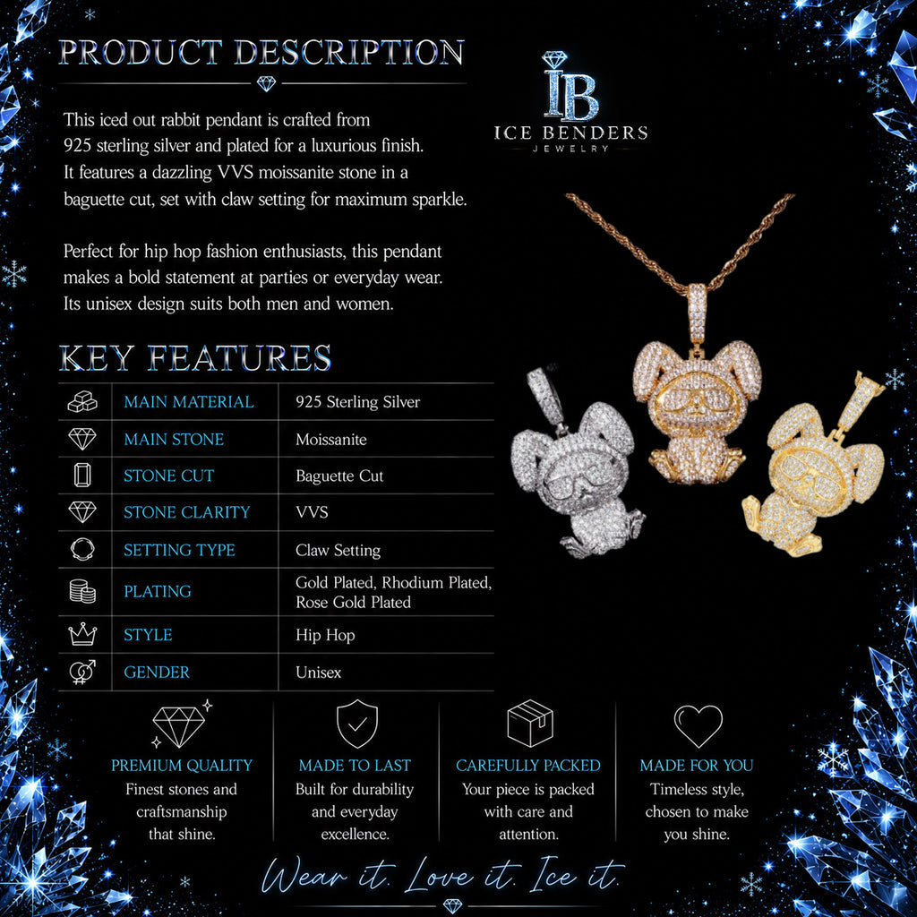 Iced Out Rabbit Moissanite Pendant