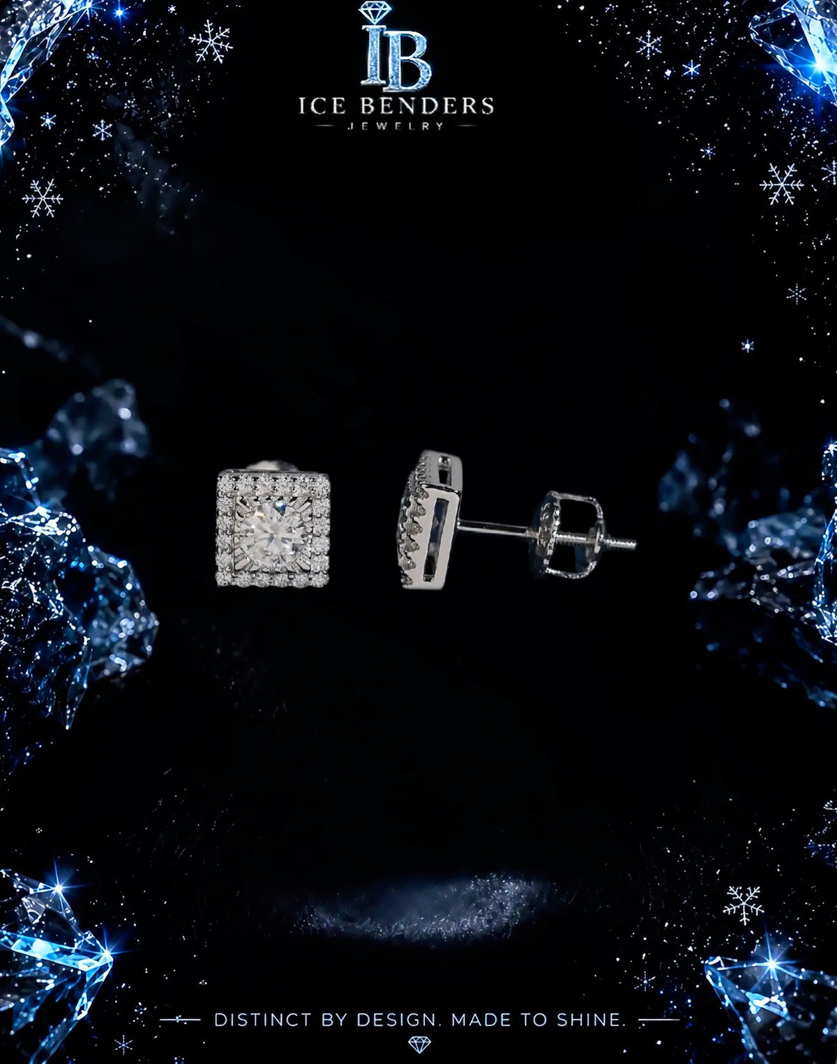Moissanite Round Brilliant Cut Square Halo Stud Earrings