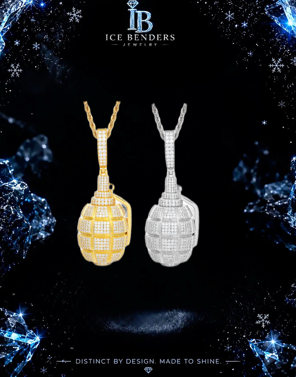 Iced Hand Grenade Moissanite Pendant