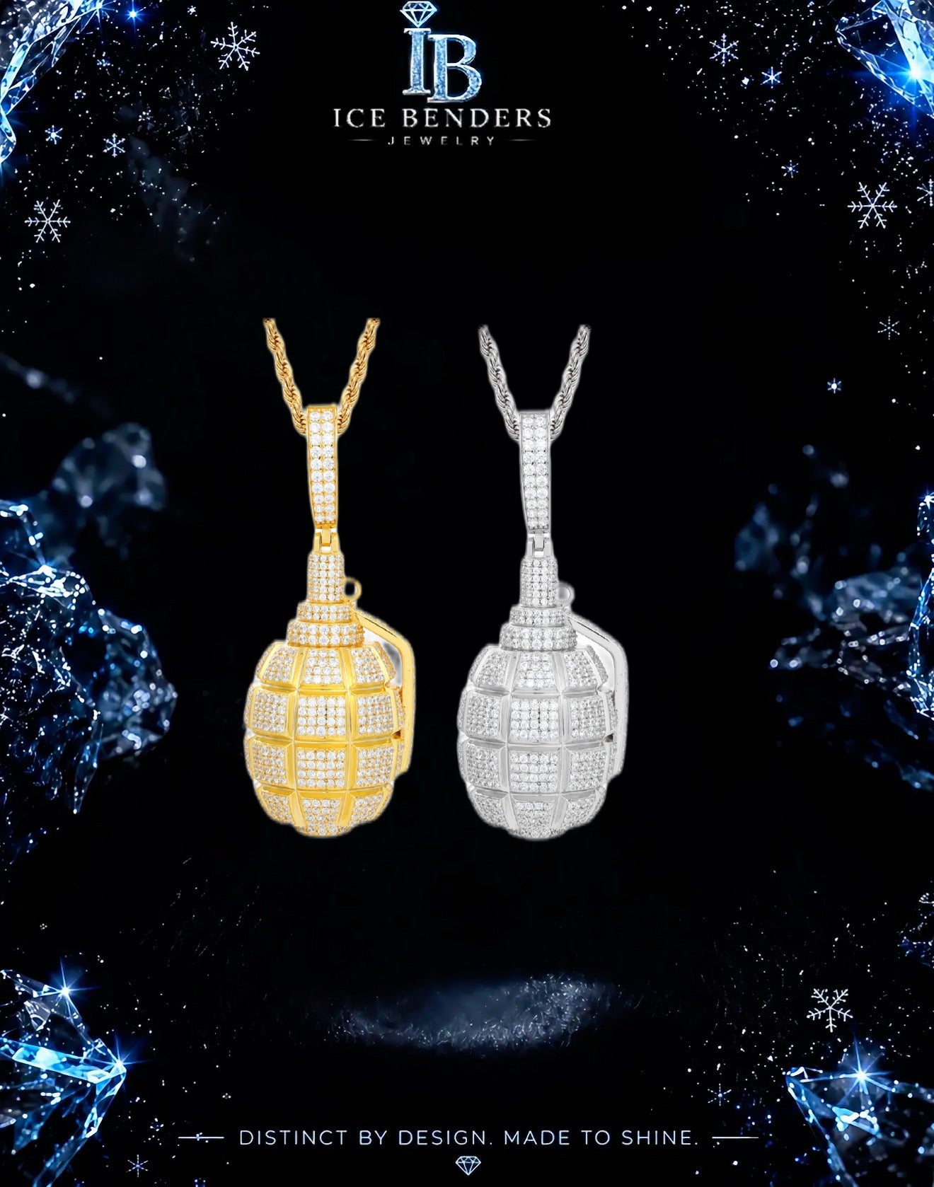 Iced Hand Grenade Moissanite Pendant
