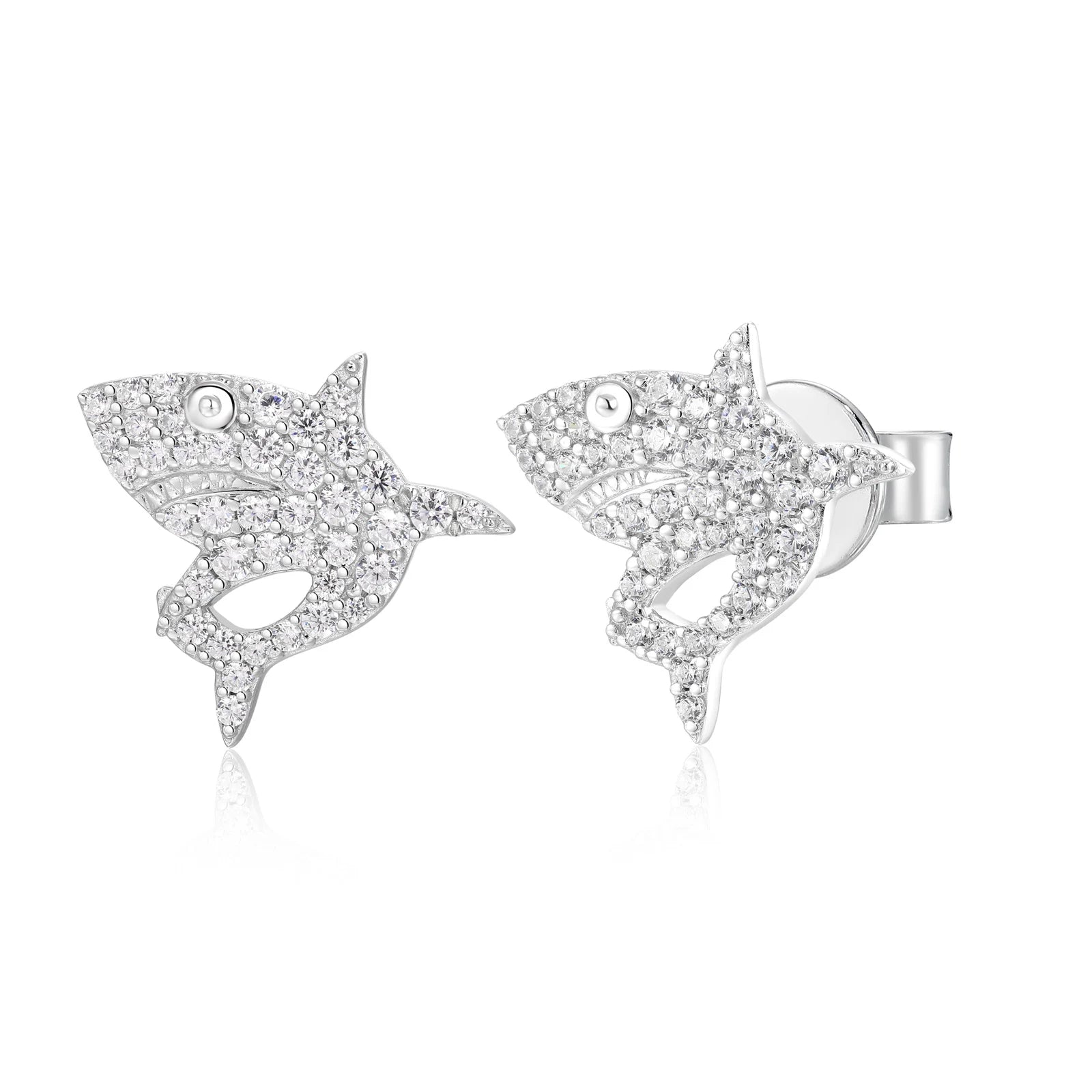 Unisex Iced Out 925 Sterling Silver VVS Moissanite Shark Stud Earrings