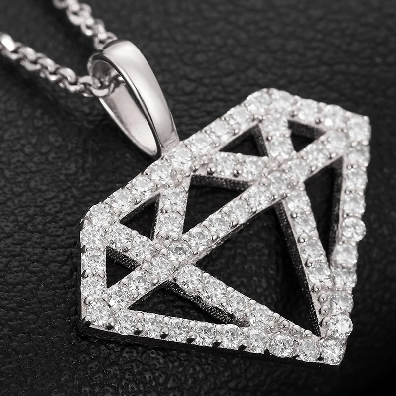 Unisex Iced Out Diamond Shape Pendant 925 Sterling Silver VVS Moissanite TQP0034