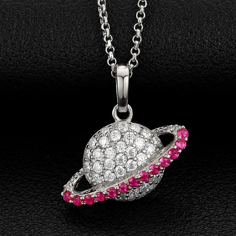 Unisex Iced Out Planet Pendant 925 Sterling Silver VVS Moissanite TQP0045