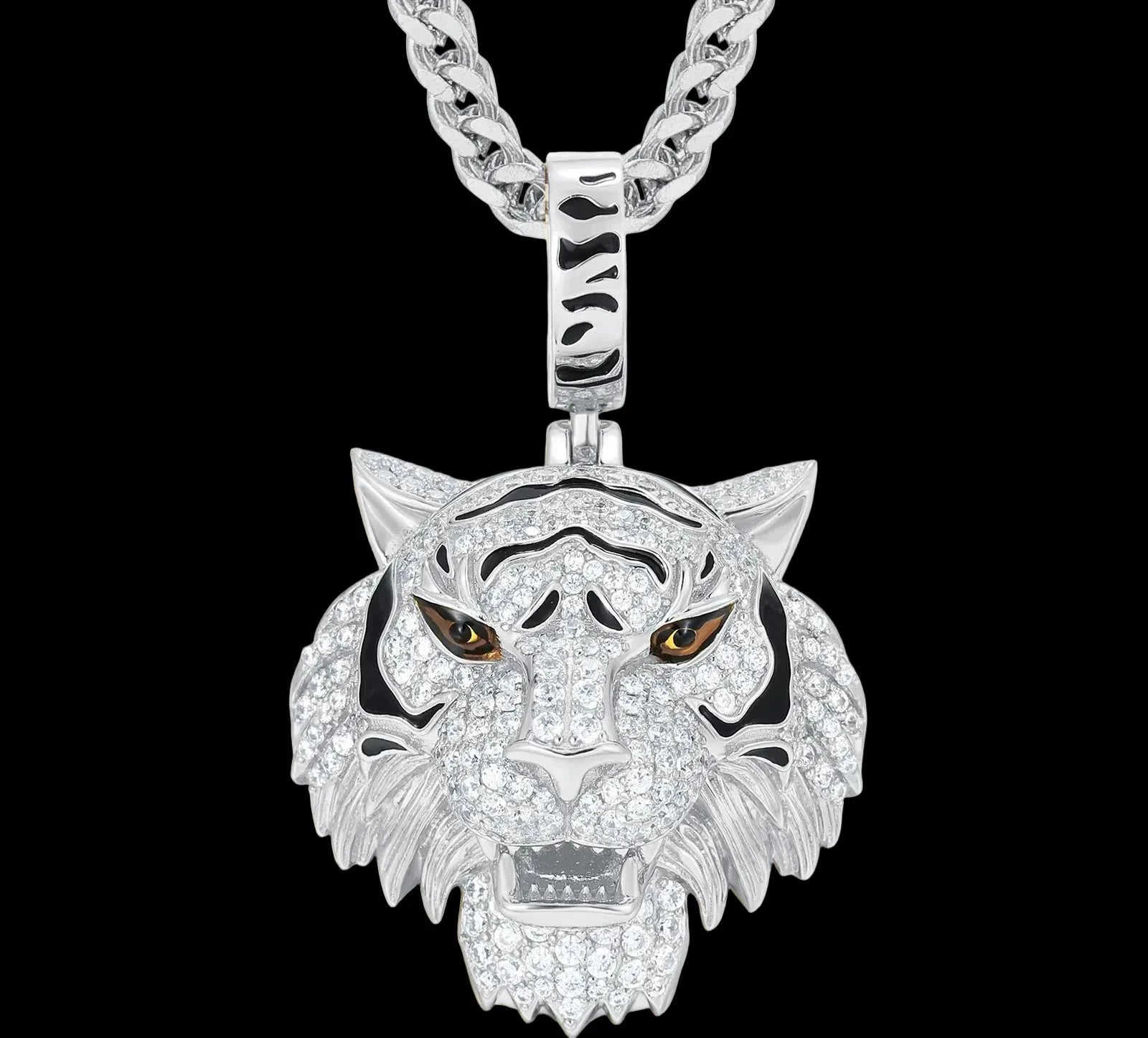 Men's 925 Sterling Silver VVS Moissanite Iced Out 3D Tiger Head Pendant TQP0730