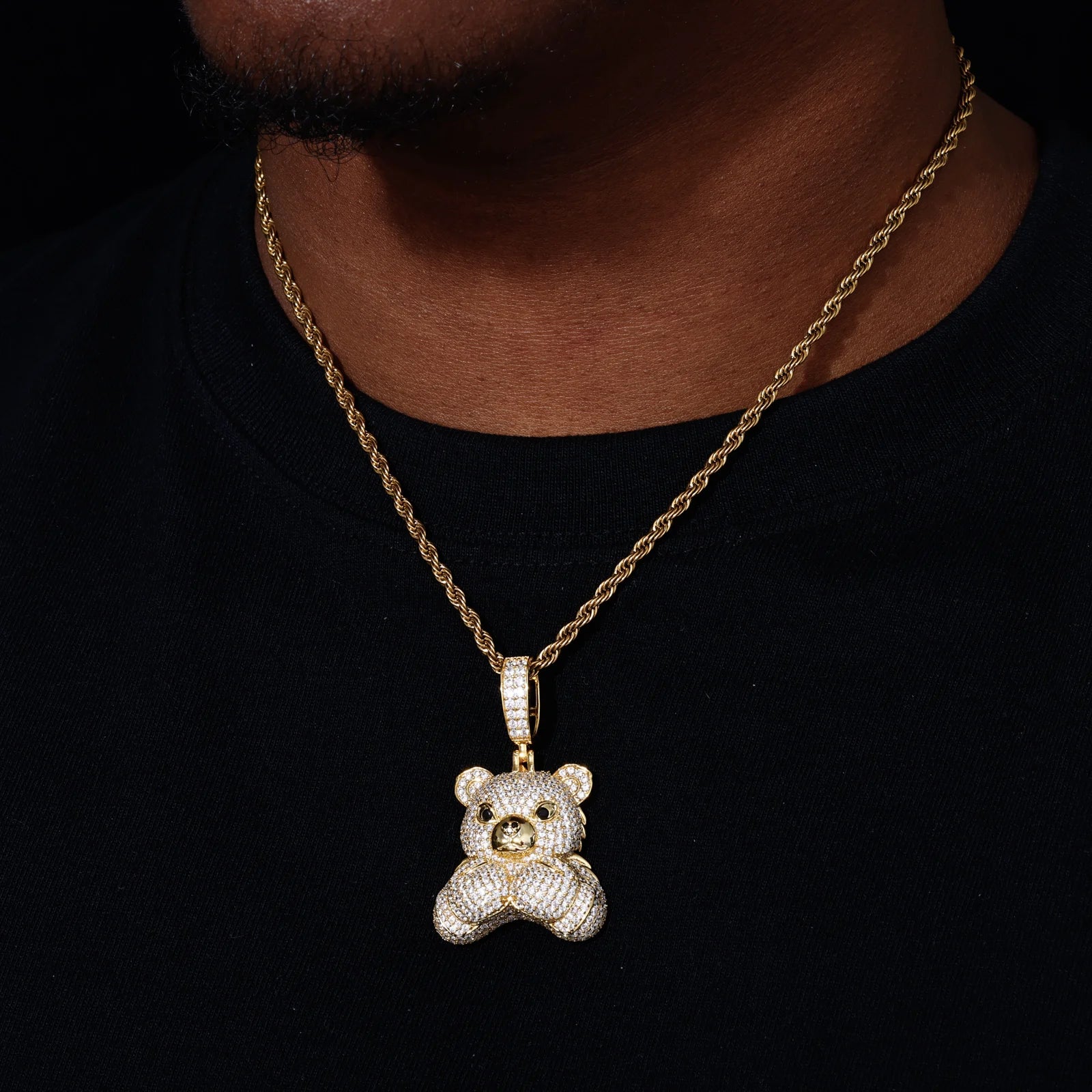 Men's 925 Sterling Silver VVS Moissanite Iced Out Boxing Teddy Bear Pendant TQP0882