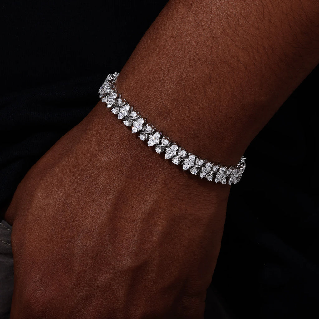 Unisex Iced Out 925 Sterling Silver VVS Moissanite Round Brilliant Cut Infinity Star Chain Link Bracelet
