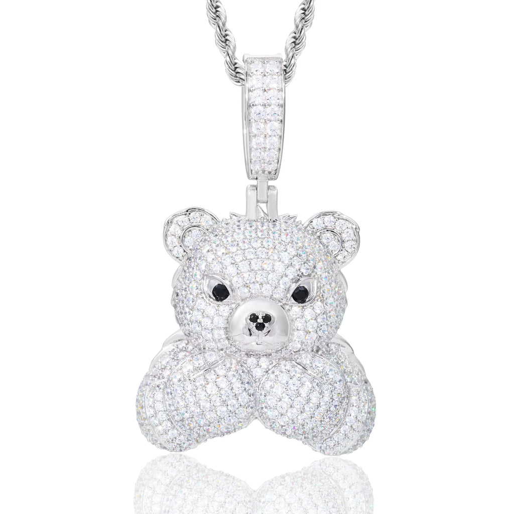 Men's 925 Sterling Silver VVS Moissanite Iced Out Boxing Teddy Bear Pendant TQP0882