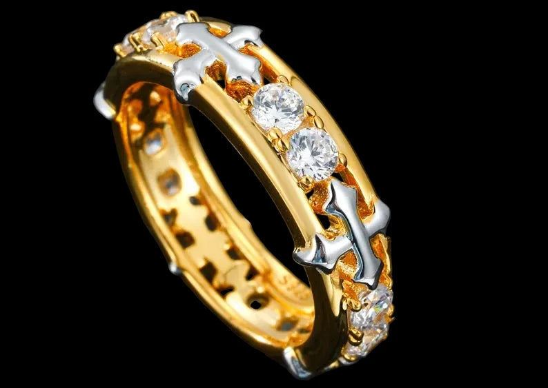 Men's Iced Out 925 Sterling Silver VVS Moissanite Round Brilliant Cut Cross Ring