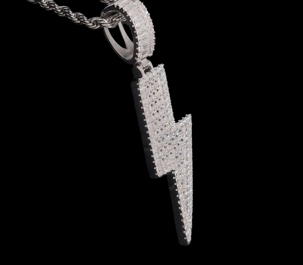 Unisex 925 Sterling Silver Pass Diamond Tester Moissanite Lightning Iced Out Pendant
