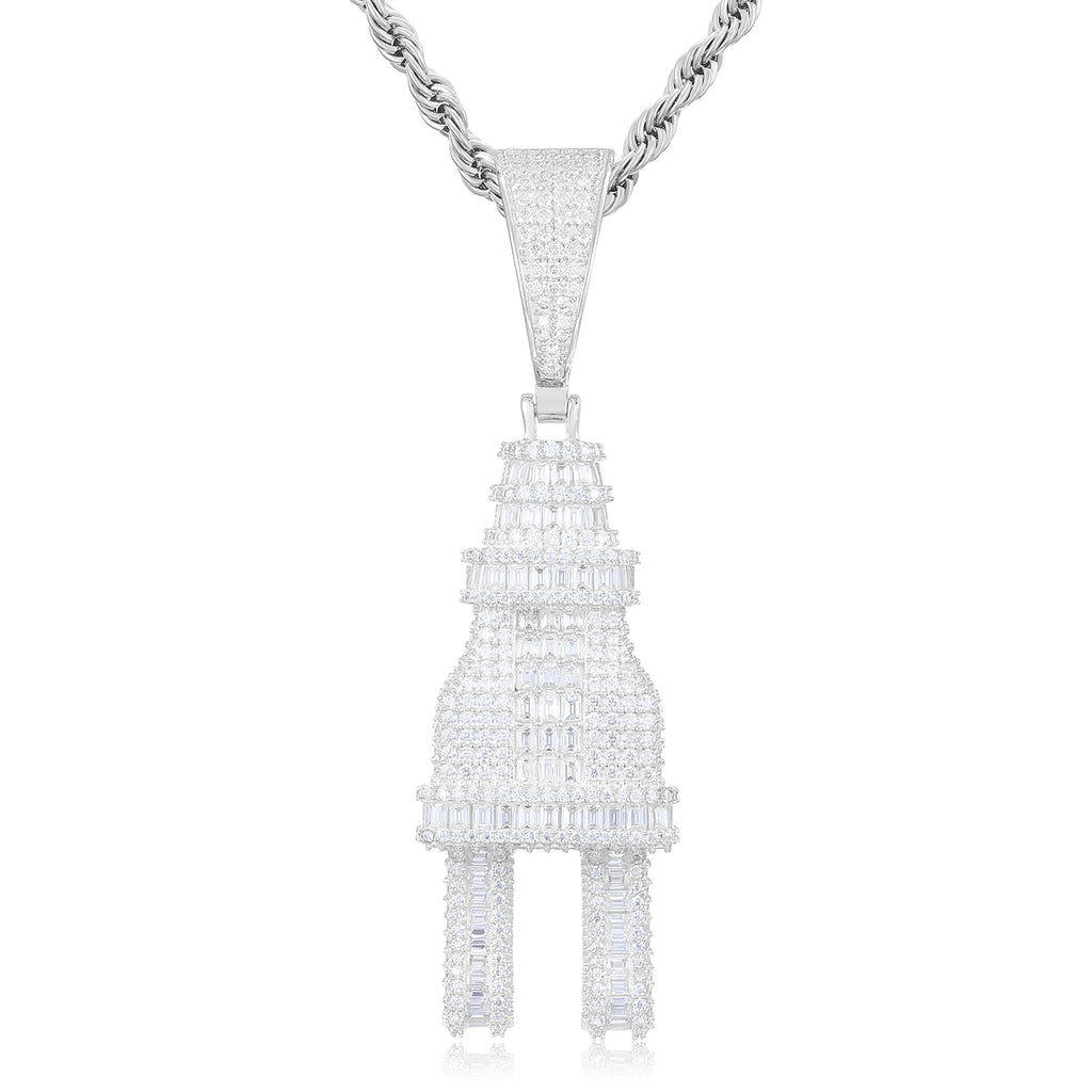 Unisex 925 Sterling Silver VVS Baguette Moissanite Iced Out Plug Pendant TQP0279