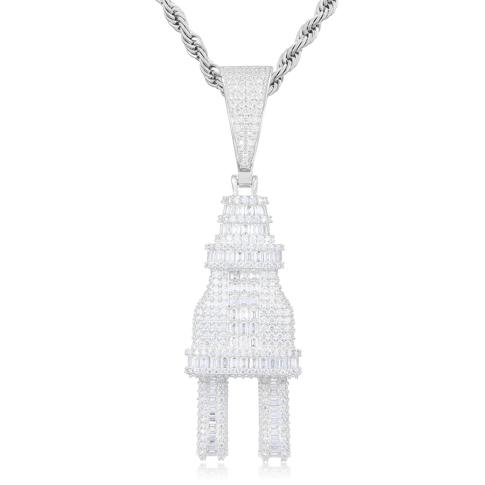 Unisex 925 Sterling Silver VVS Baguette Moissanite Iced Out Plug Pendant TQP0279