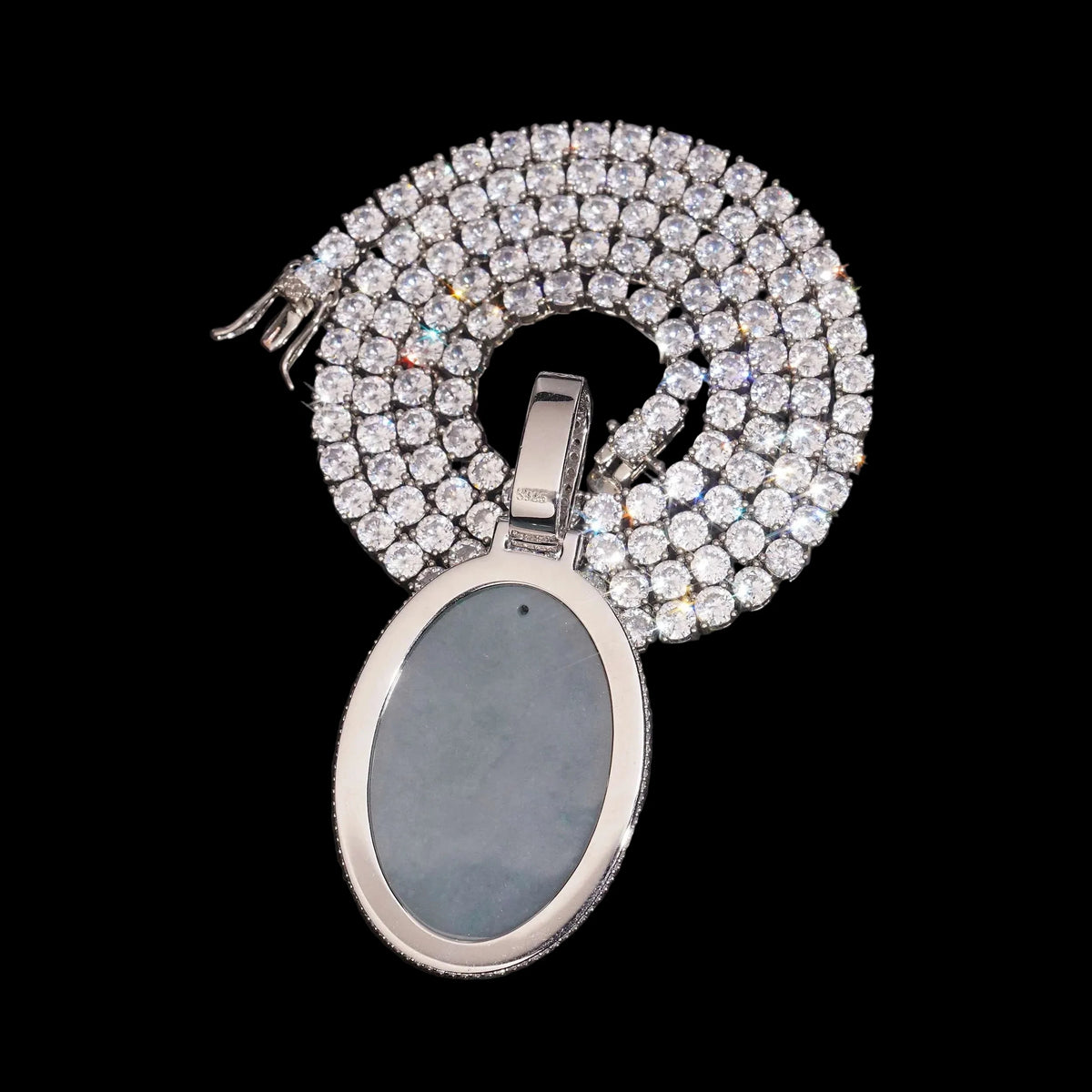 Unisex Iced Out Jade Pendant 925 Sterling Silver VVS Moissanite BP4664