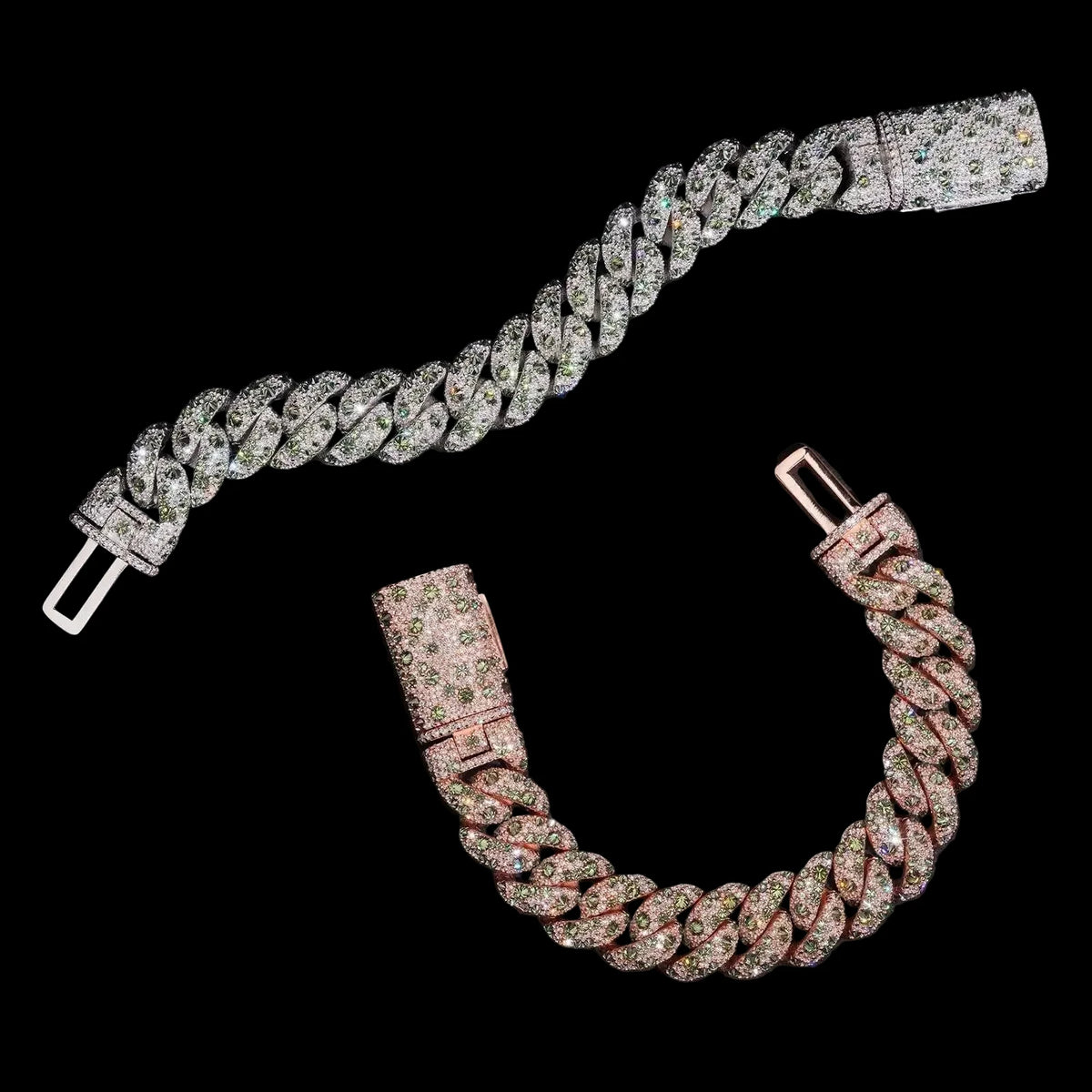 Unisex 18mm Round Brilliant Cut VVS Moissanite Cuban Link Chain Bracelet 925 Sterling Silver
