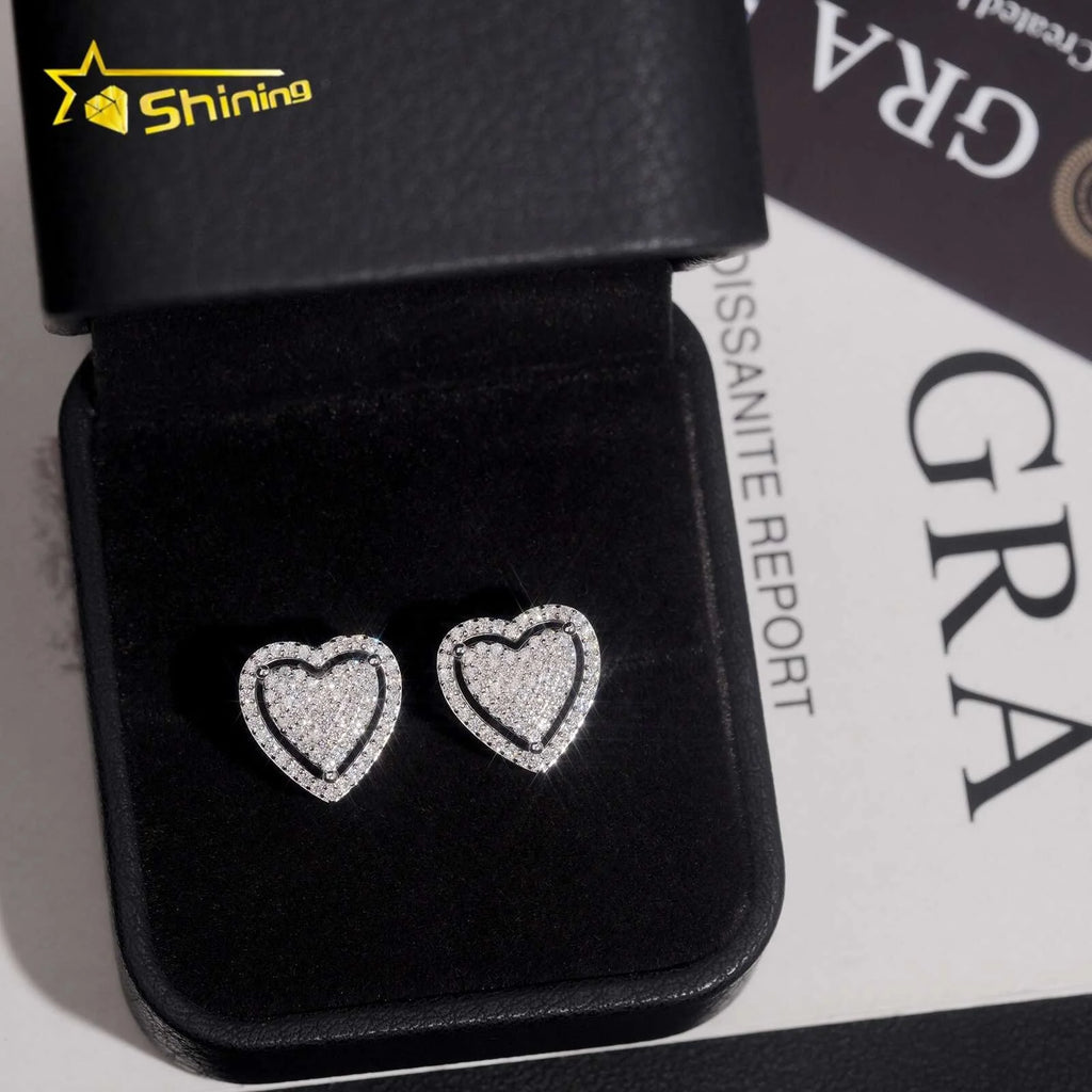 Unisex Iced Out 925 Sterling Silver Rhodium Plated VVS Moissanite Round Brilliant Cut Geometric Stud Earrings