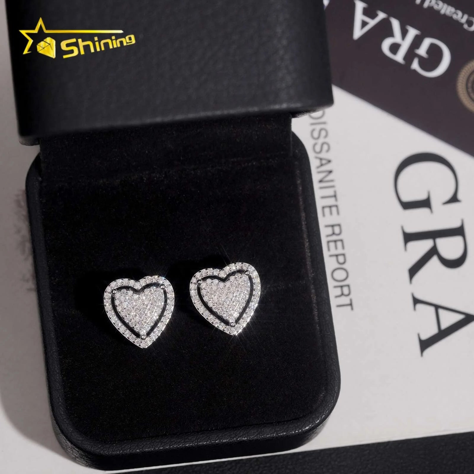 Unisex Iced Out 925 Sterling Silver Rhodium Plated VVS Moissanite Round Brilliant Cut Geometric Stud Earrings