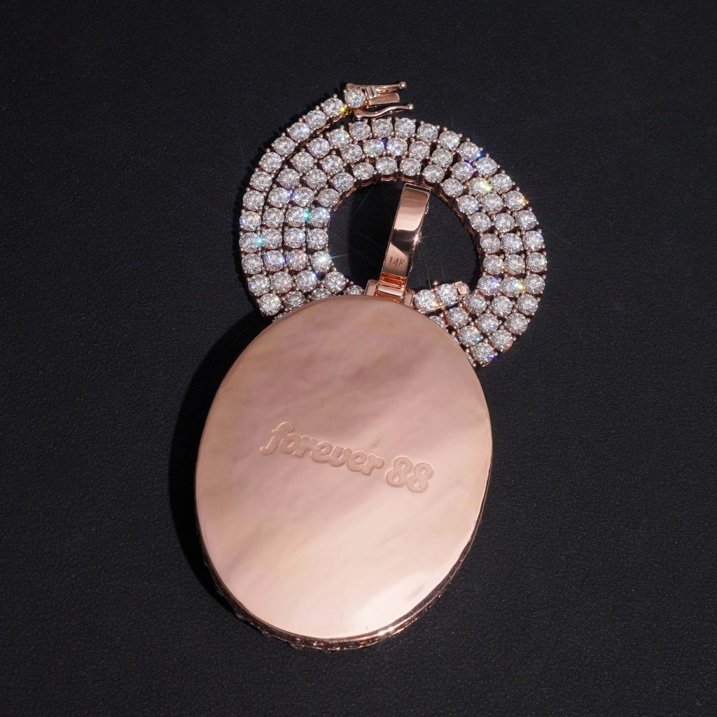 Unisex 925 Sterling Silver VVS Moissanite Oval Photo Memory Iced Out Pendant