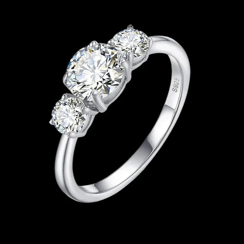 Women's Round Brilliant Cut VVS Moissanite Three Stone Ring 925 Sterling Silver