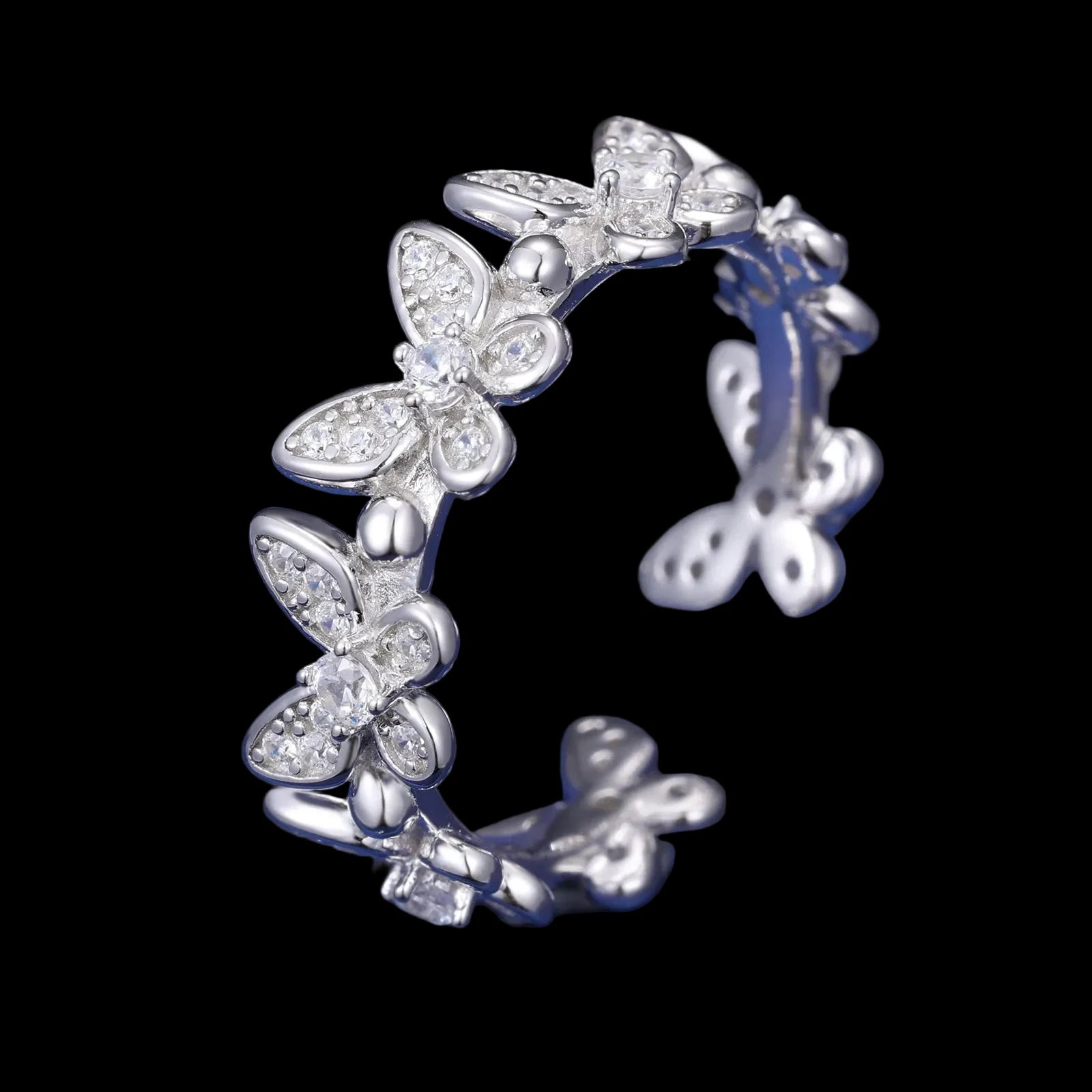 Unisex Iced Out 925 Sterling Silver VVS Moissanite Round Brilliant Cut Adjustable Butterfly Ring